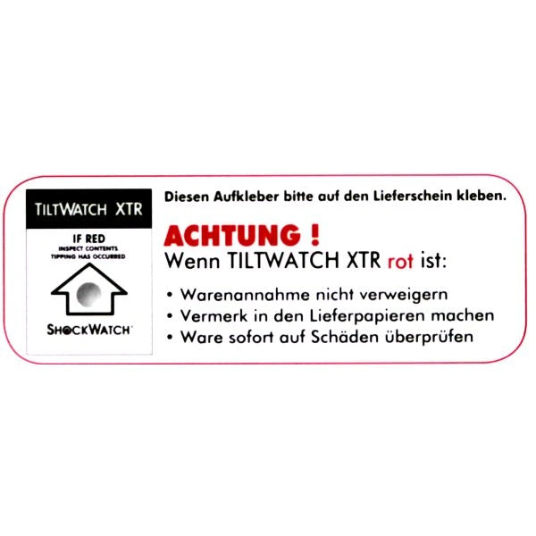 TiltWatch XTR – mechanischer Neigungs-/Kippindikator für aufrechten Transport