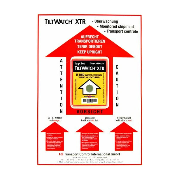 TiltWatch XTR – mechanischer Neigungs-/Kippindikator für aufrechten Transport